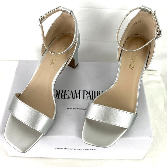 New Dream Pairs Sandals Shoes Heels  7.5 Fancy Silver 38.5 Wedding Comfort, Fine - Picture 1 of 9